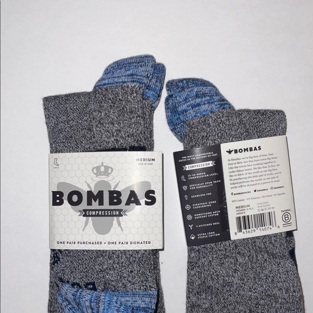 NWT two pairs grey bombas compression socks